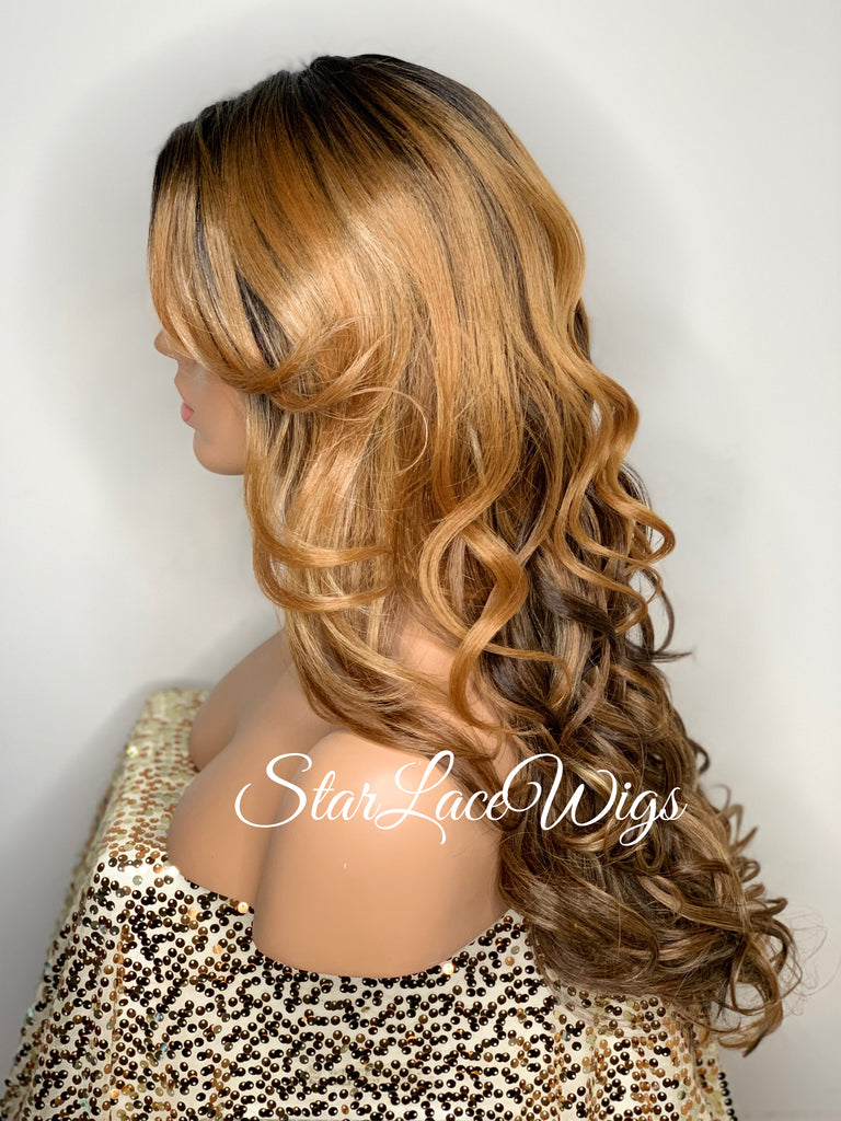 Lace Front Wig Long Synthetic Curly Layers 1b Strawberry Blonde - Janine