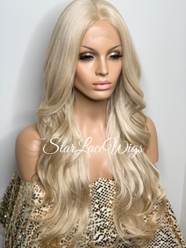 Long Blonde Lace Front Wig Wavy Layered Synthetic - Dione
