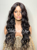 Long Full Wig Synthetic Wavy Black Brown Middle Part Layers - Allegra