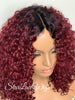 Synthetic Curly Full Wig Burgundy Dark Roots Shoulder Length - Cintia