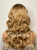 Long Full Wig Synthetic Curly Golden Honey Blonde Dark Roots Middle Part - Willow