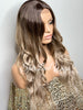 Long Full Wig Synthetic Curly Balayage Ash Blonde Dark Roots Middle Part - Alice