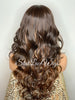 Long Curly Lace Front Wig (6x13) Parting Space Brown Auburn Highlights - Charly