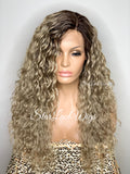 Lace Front Wig Dirty Ash Blonde Dark Roots Long Wavy Side Part - Daria