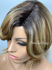 Full Bob Wig Bangs Synthetic Straight Blonde Dark Roots Side Part - Jennifer