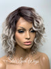 Lace Front Wig Short Wavy Ash Blonde Silver Synthetic Bob Brown Roots - Flavia