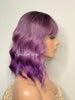 Short Purple Ombre Wavy Bob Wig with Bangs - Lauren