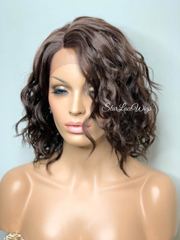 Wavy Bob Wig With Bangs Lace Front Side Part - Kerry
