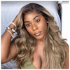 Lace Front Wig Synthetic Ash Blonde Dark Roots Curly Side Part Layers - Amber