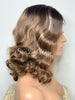 Short Wavy Ash Brown Lace Front Bob Wig Highlights (6x13) Parting Space - Joey