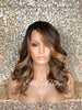 Long Loose Curly Wig Brown Dark Roots Blonde Highlights Middle Part Synthetic - Marcy