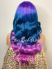 Lace Front Wig Purple Blue Pink Ombre Rainbow Unicorn Mermaid Hair Wig - Violet