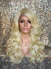 Long Platinum Blonde Lose Curly Layered Synthetic Lace Front Wig Bangs - Jazzy