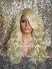 Long Platinum Blonde Lose Curly Layered Synthetic Lace Front Wig Bangs - Jazzy