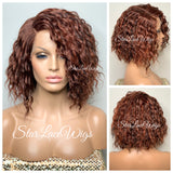 Wavy Lace Front Bob Wig Ginger Auburn Red Side Part - Cherry