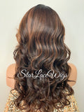 Lace Front Wig Synthetic Brown Long Wavy Dark Roots Layers - Candice