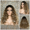 Long Body Wave Wig Dirty Blonde Dark Roots Middle Part Synthetic - Marsha