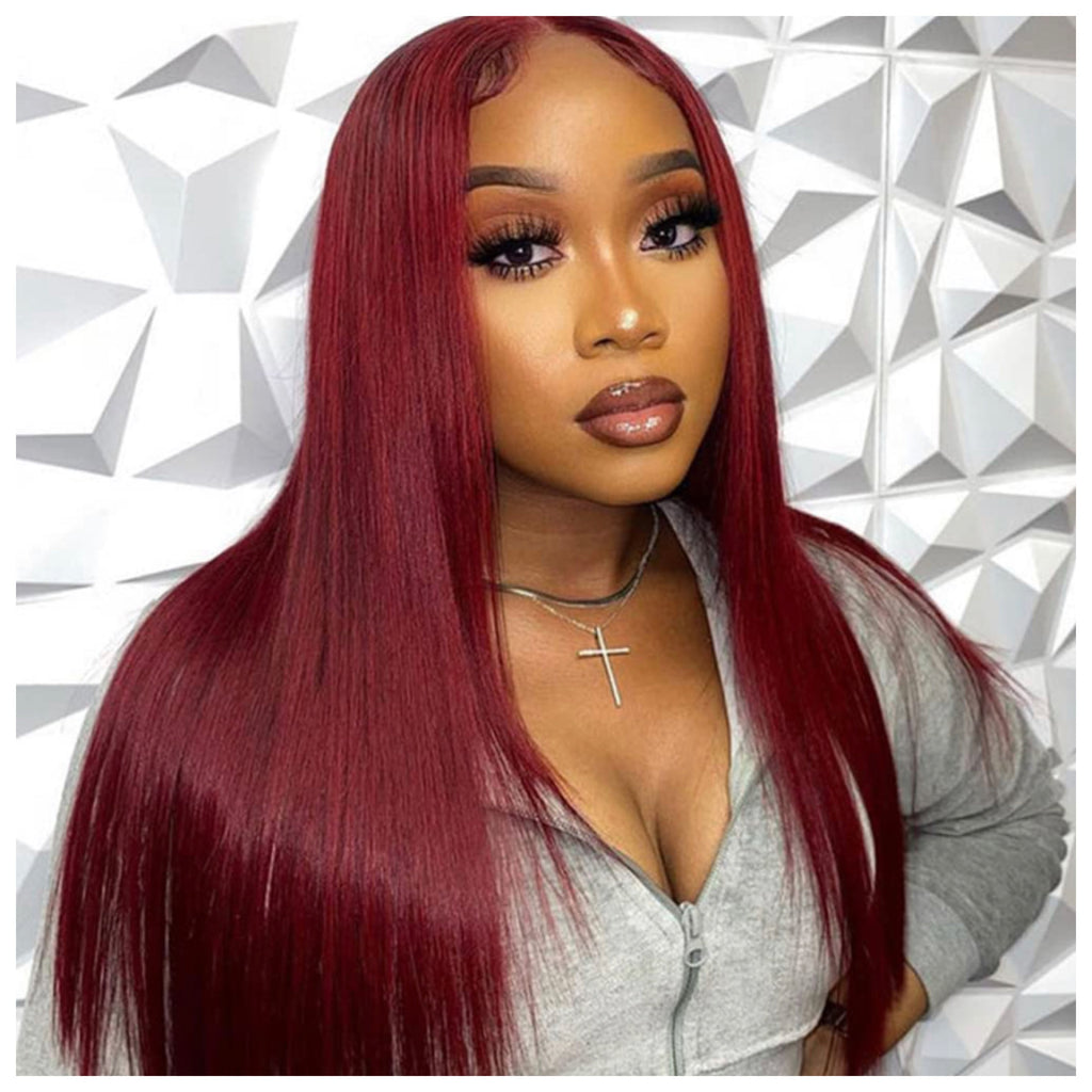 Human Hair Lace Front Wig 13x4 Straight Burgundy - Veronica