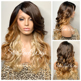 Long Wavy Brown Blonde Ombre Synthetic Lace Front Wig - Destinee