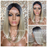 Lace Front Wig Human Hair Blend Platinum Blonde Dark Root Straight Bob - Dani