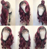 Human Hair Lace Front Wig 13x6 Body Wave Color #1b & Burgundy - Gia