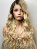 Long Blonde Wavy Synthetic Lace Front Wig Dark Roots Side Part - Maria