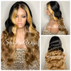 Long Wavy Ombre Brown Lace Front Wig (6x13) Parting Space Blonde Highlights - Phoenix