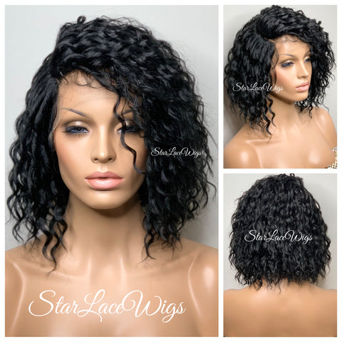 Long Wavy Lace Front Wig Side Part Black - Alexis