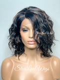 Wavy Bob Wig With Bangs Lace Front Side Part #1b Highlights #30 - Kendall