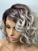 Lace Front Wig Short Wavy Ash Blonde Silver Synthetic Bob Brown Roots - Flavia