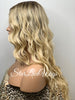 Long Blonde Wavy Synthetic Lace Front Wig Dark Roots Side Part - Maria