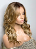Long Full Wig Synthetic Curly Golden Honey Blonde Dark Roots Middle Part - Willow