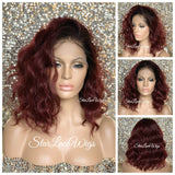 Wavy Lace Front Bob Wig (6x13) Parting Space Burgundy Dark Roots - Tera
