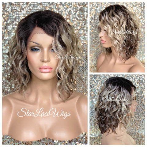 Long Lace Front Wig Lose Curly Layered Synthetic Wig Bangs Black Brown - Tai