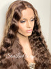 Long Crimped Wavy Human Hair Blend Lace Front Wig Brown Highlights - Megan