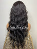 Long Full Wig Synthetic Wavy Black Brown Middle Part Layers - Allegra