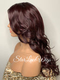 Lace Front Wig Synthetic Dark Burgundy Long Loose Curly Layers - Tara