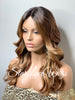 Long Loose Curly Wig Honey Blonde Strawberry Blonde Dark Roots Middle Part Synthetic - Selina