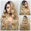 Long Blonde Wavy Synthetic Lace Front Wig Dark Roots Side Part - Maria