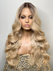 Long Blonde Wavy Synthetic Lace Front Wig Dark Roots - Yasmin