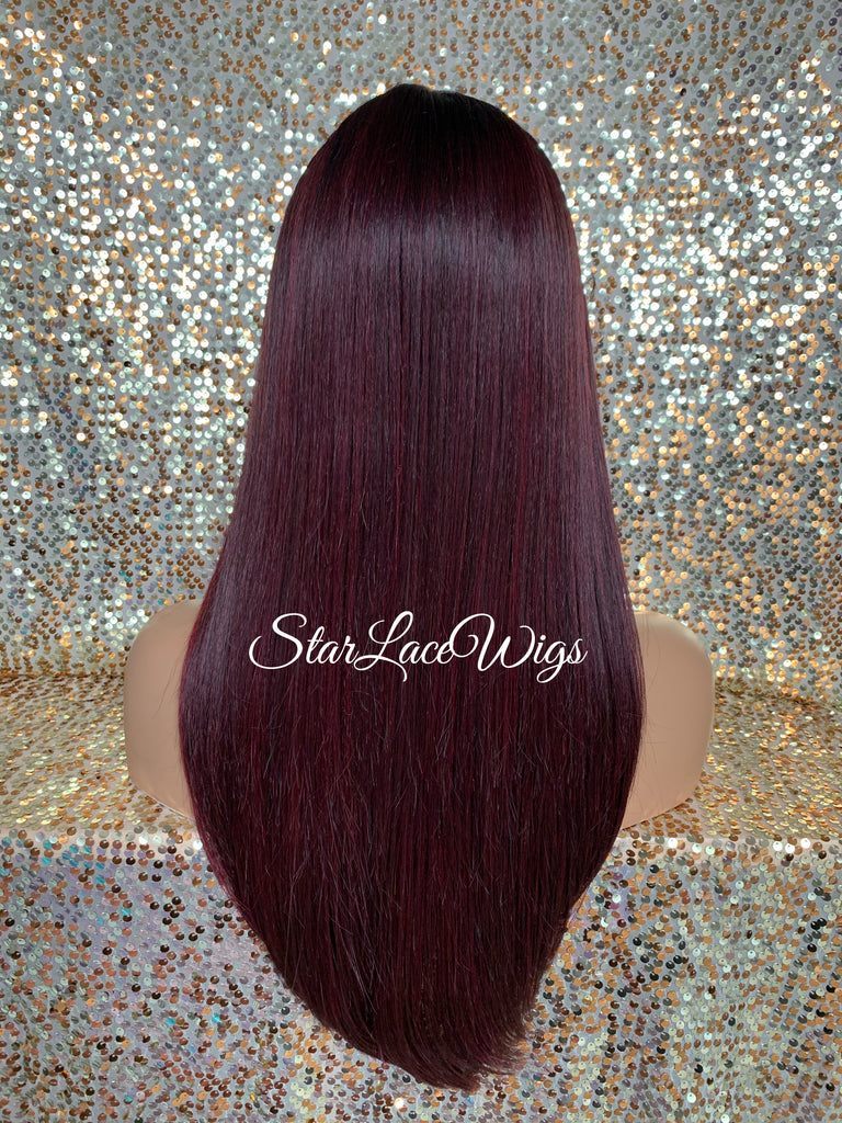 Lace Front Wig Synthetic Red Burgundy Long Straight Middle Part - Sadie
