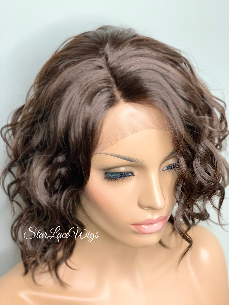 Wavy Bob Wig With Bangs Lace Front Side Part - Kerry