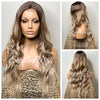 Long Full Wig Synthetic Curly Balayage Ash Blonde Dark Roots Middle Part - Alice