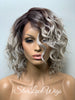 Lace Front Wig Short Wavy Ash Blonde Silver Synthetic Bob Brown Roots - Flavia