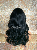 Long Loose Curly Wig Black Brown Middle Part Synthetic - Lisa