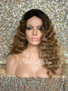 Long Body Wave Wig Dirty Blonde Dark Roots Middle Part Synthetic - Marsha