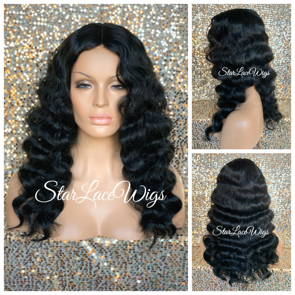 Long Body Wave Wig Black Brown Middle Part Synthetic - Katie