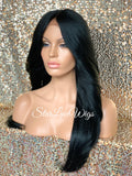 Lace Front Wig Long Synthetic Straight Layers Black Brown Middle Part - Camila