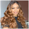 Long Strawberry Blonde Synthetic Lace Front Wig Dark Root Curly #30 - Tulia