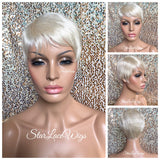 Short Straight Platinum Blonde Pixie Wig Bangs - Star